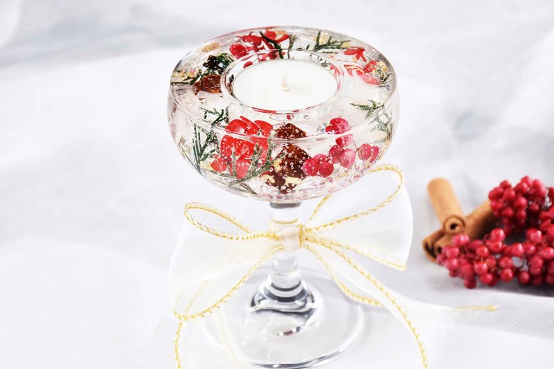 果凍乾燥花玻璃蠟燭台 聖誕禮物 交換禮物 - 香氛蠟燭/燭台 - 蠟 白色