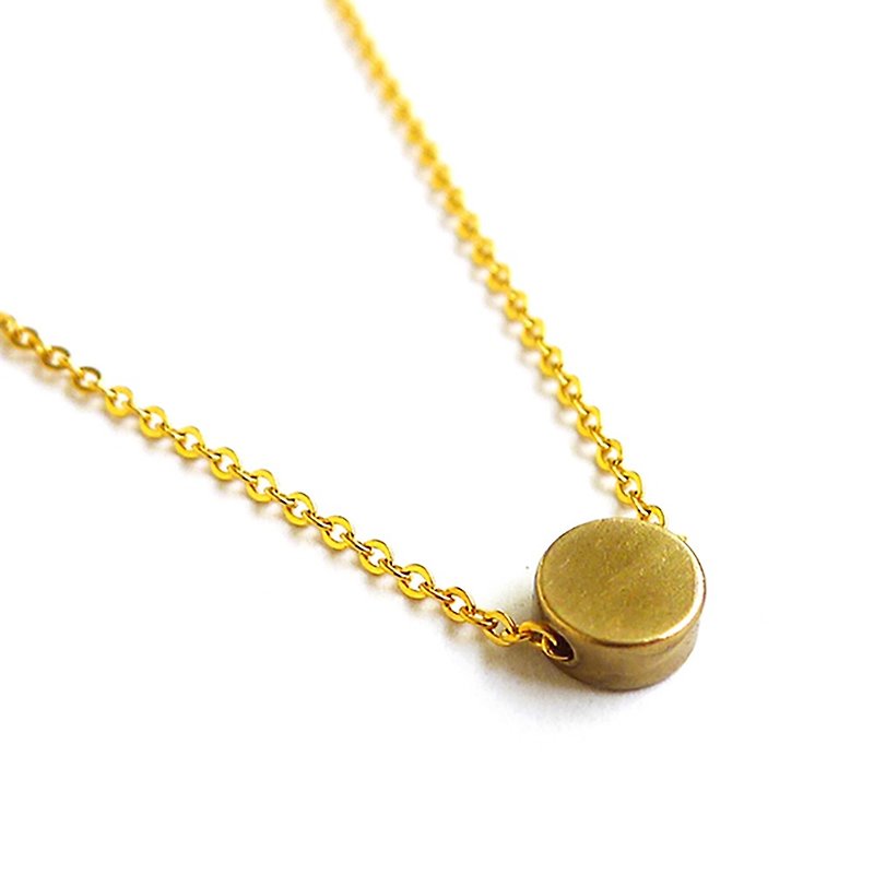 Ficelle | Handmade Brass Natural Stone Necklace|[Round Cake] Brass 18K Gold Clavicle Chain - Collar Necklaces - Other Metals 