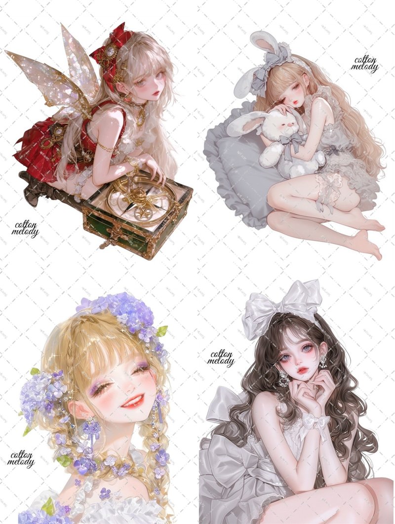 【限定】cotton melody / 1.5周年限定ステッカー / 25種類各5枚 限定novelty1種類付 人物ステッカー オリジナルステッカー オリジ - 貼紙 - 紙 