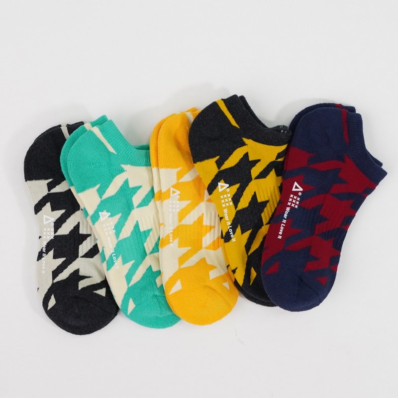 [WARX Antibacterial and Deodorant Socks] Houndstooth Check Boat Socks (5 Colors in Total) - Socks - Cotton & Hemp 