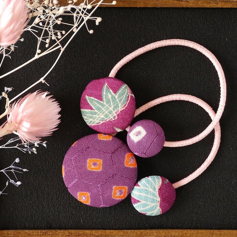 Happy Hair Ornament Kimono Hair Rubber Premium Silk Bamboo - Hair Accessories - Silk Purple