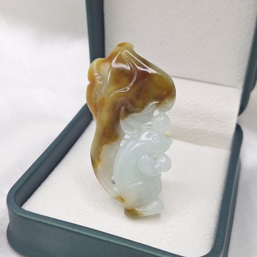 緣圓翡翠 天然紅翡 靈動松鼠 吊墜 牌件 | 天然緬甸玉A貨翡翠