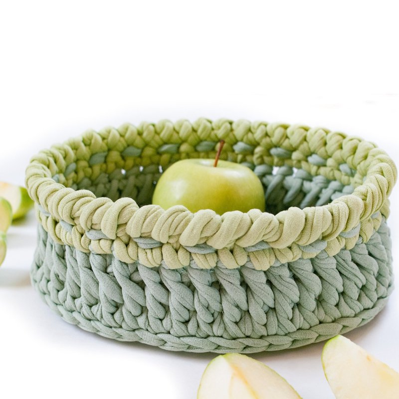 水果籃 | 食物籃 | Cotton storage basket Fruit basket Corner shelf storage Rope basket - ชั้นวาง/ตะกร้า - วัสดุอื่นๆ สีเขียว