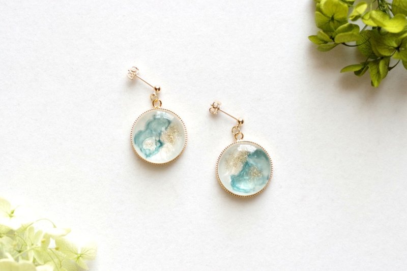 Resin Art Round Earrings - Suiu - ต่างหู - เรซิน สีเขียว