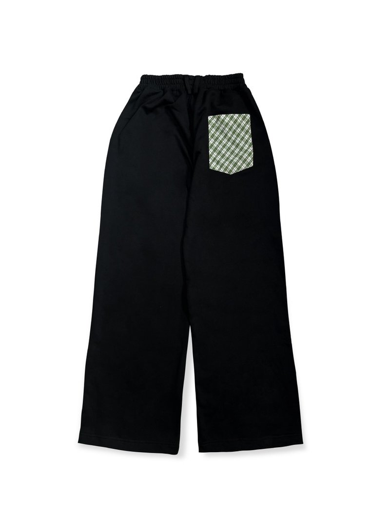 BLACK CHECK SWEAT PANTS - 中性長褲/短褲 - 棉．麻 黑色