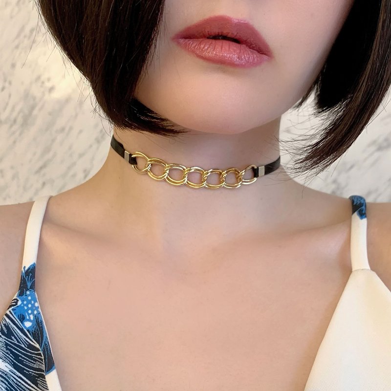Simple choker with large chain SV313 - Chokers - Other Metals Gold