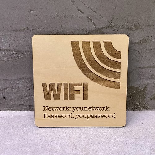 INNO MAKER 【客製化】WiFi無線上網指示牌/牆貼 | 雷雕木製