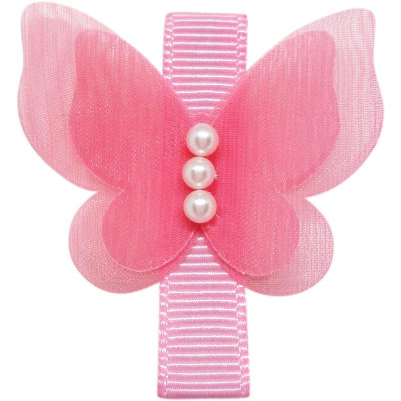 Cutie Bella chiffon yarn pearl butterfly hairpin all-inclusive cloth handmade hair accessories Butterfly-Rose - Hair Accessories - Polyester Red