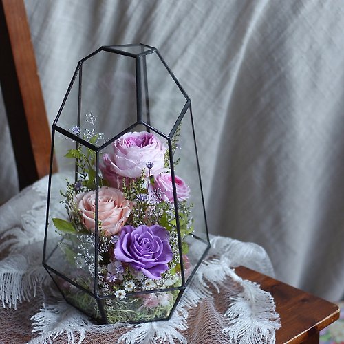 EROS 客製永生花玻璃罩盅 溫室玻璃屋 客製不凋花玫瑰花花禮