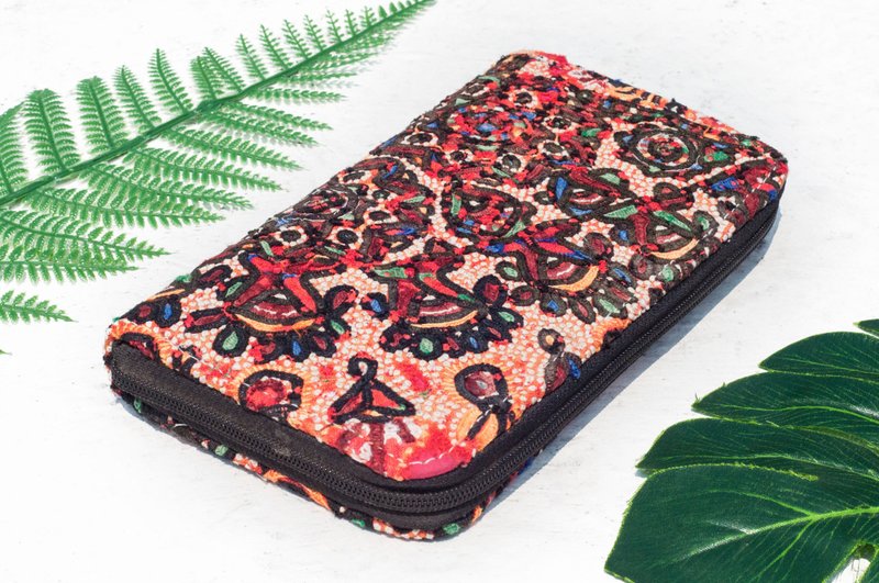 Hand-embroidered wallet ethnic style long clip embroidery wallet handmade ancient cloth long clip-thorn embroidery desert flowers - Wallets - Cotton & Hemp Multicolor