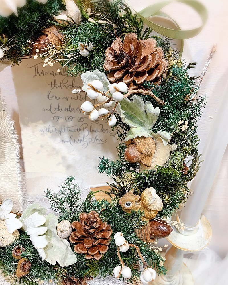 Little Squirrel Wreath Mini Version Special Size Everlived Cedar Wreath - Dried Flowers & Bouquets - Plants & Flowers Green