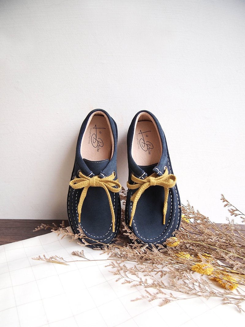 深藍__3M防水-麂皮大頭袋鼠鞋 A7109 (深藍、咖啡、沙色 3色) - 女休閒鞋/帆布鞋 - 真皮 藍色