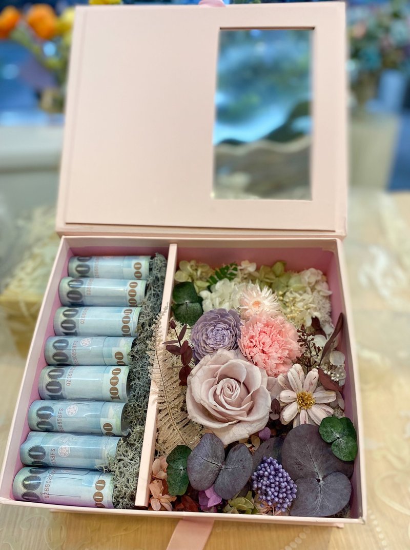 母親節永生花禮盒  有錢花 金沙巧克力 永生玫瑰  情人節 生日禮 - 乾燥花/永生花 - 植物．花 粉紅色