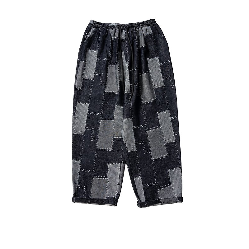 [Boro under Shenhai pattern] Original Japanese haori denim trousers - Men's Pants - Cotton & Hemp 