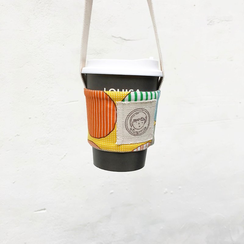 Huang Pupu / Pupu big round yellow mandarin orange / drink cup bag beverage bag - ถุงใส่กระติกนำ้ - ผ้าฝ้าย/ผ้าลินิน 