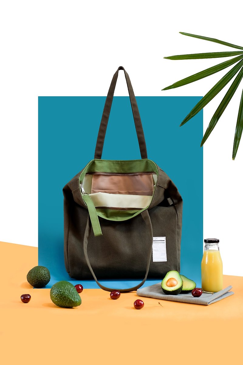 AVOCADO TOTE BAG - กระเป๋าถือ - ผ้าฝ้าย/ผ้าลินิน สีเขียว