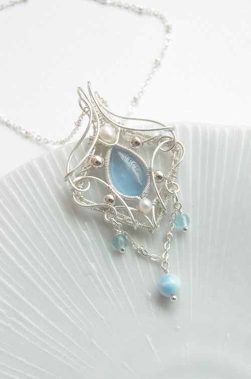 Agnes Handmade Jewelry 【夏。記】－金屬線編織－海藍寶 拉利瑪 項鍊