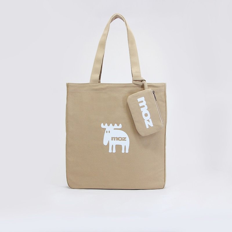moz swedish little moose shoulder tote bag (with card holder) Thai milk tea - Handbags & Totes - Cotton & Hemp Khaki