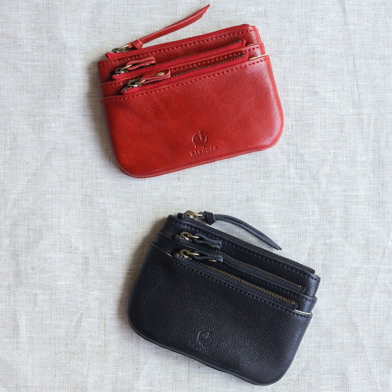 日本職人手工 軟質牛皮三層零錢卡片夾Made in Japan by Kissora - 零錢包/小錢包 - 真皮 