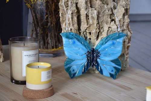 VitrasoleGlass Glass blue butterfly suncatcher for window or garden - Fused glass sun catcher