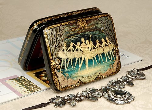 WhiteNight Swan Lake ballet lacquer jewelry box Mariinsky art Christmas Gift Wrapping