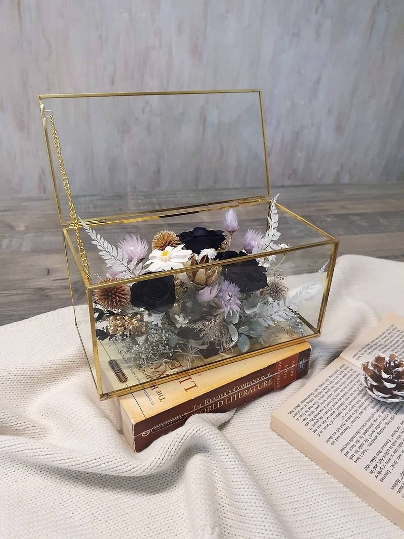 Black Immortal Rose Jewelry Box Exquisite Noble Immortal Flower Gift Spot - ช่อดอกไม้แห้ง - พืช/ดอกไม้ 