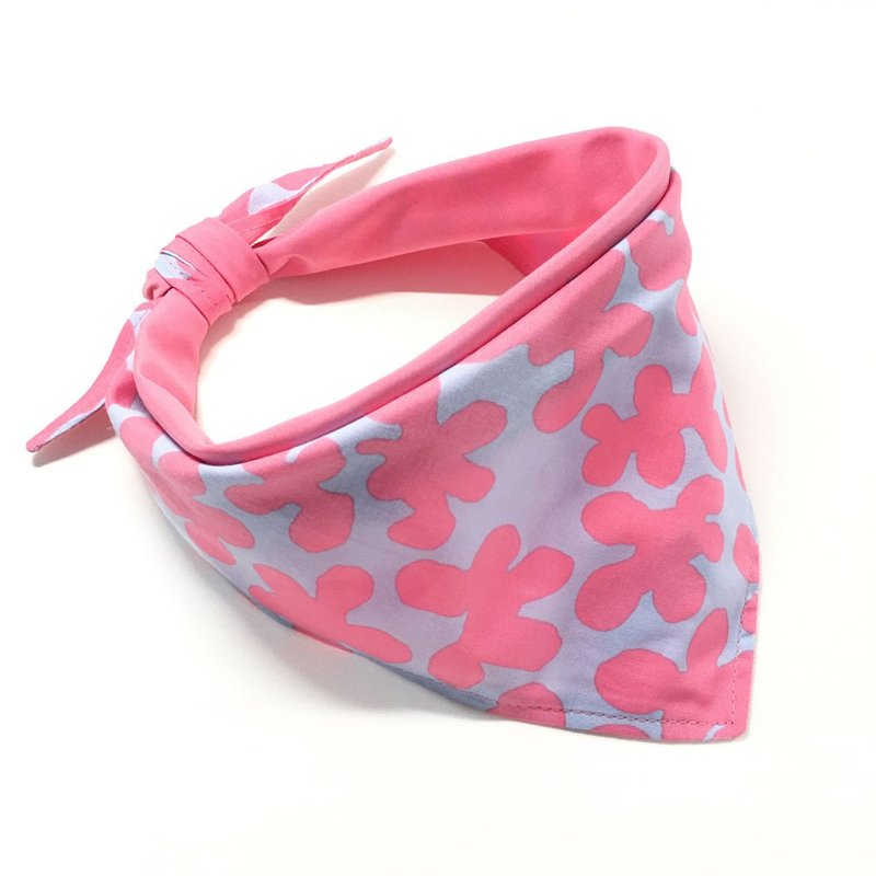 Dog Exclusive Name Scarf-Customized (Large Dog)-Pink Flower - ปลอกคอ - ผ้าฝ้าย/ผ้าลินิน สึชมพู