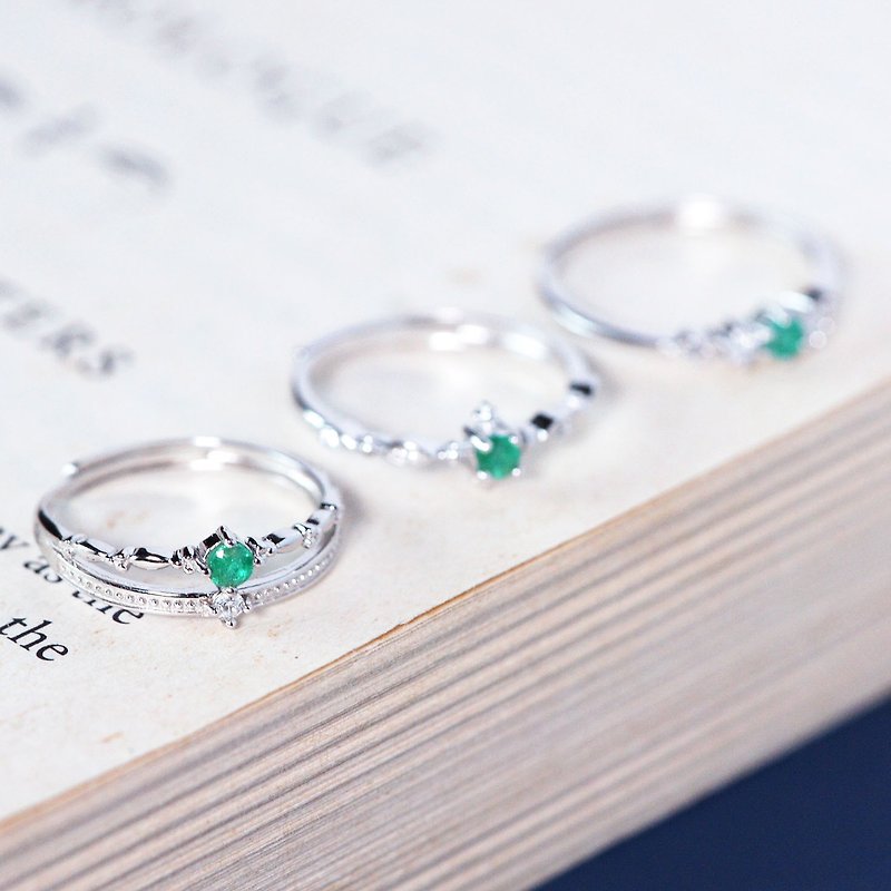 三款-祖母綠-純銀玫瑰金戒指-可調式-五月誕生石 - 戒指 - 純銀 銀色