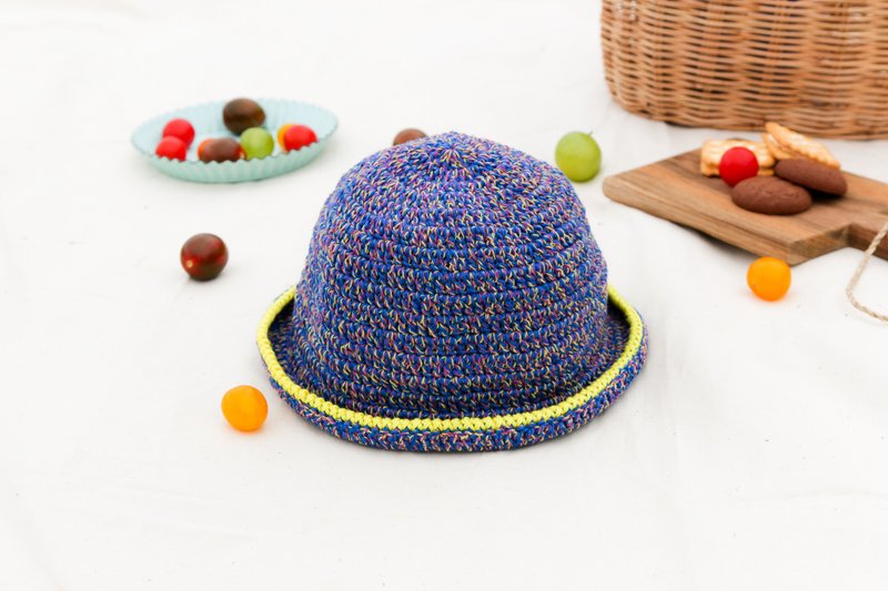 兒童圓頂小棉帽-海洋藍 - 嬰兒帽子/髮帶 - 棉．麻 藍色