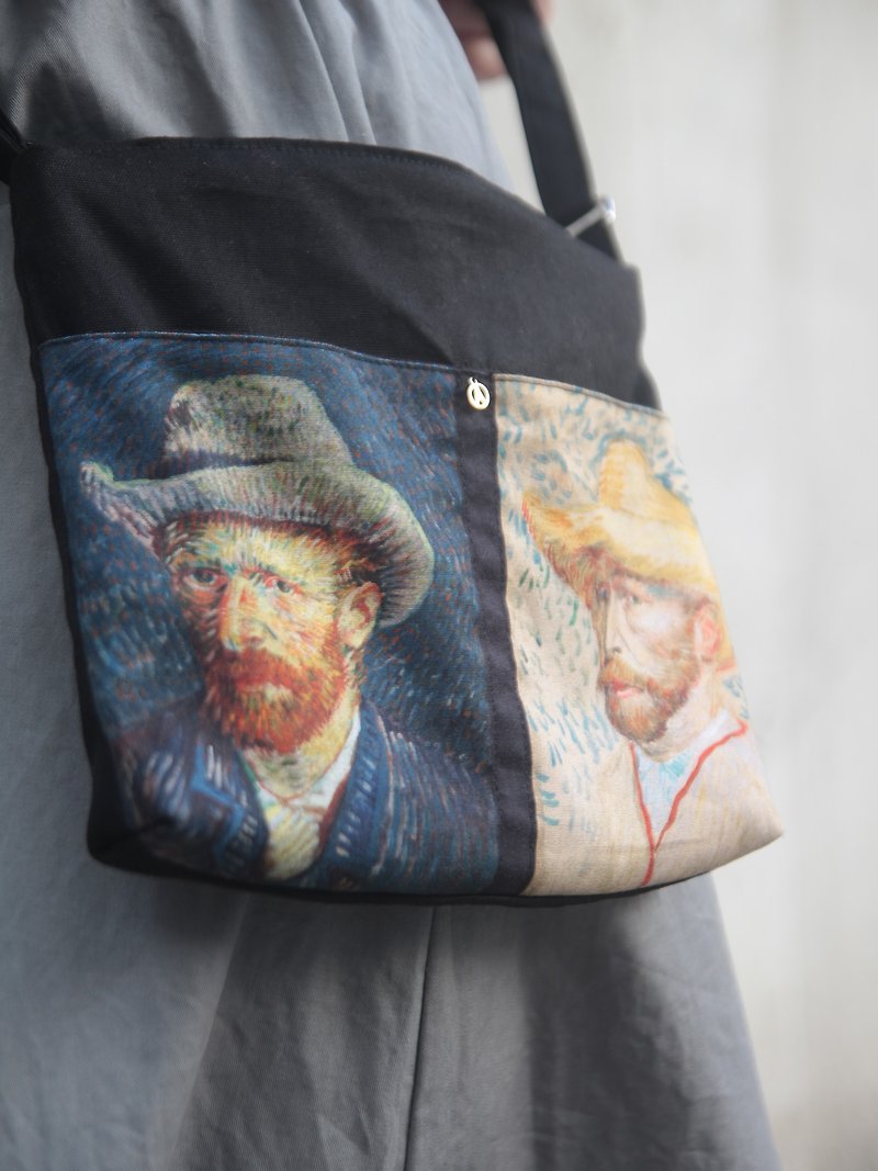 [Gallery Series] Vincent hand-stitched lightweight side bag - กระเป๋าแมสเซนเจอร์ - ผ้าฝ้าย/ผ้าลินิน สีดำ