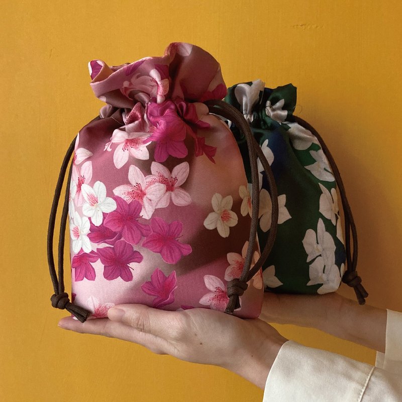 [Customized] Big Kit _ Matte Satin (Water Repellent)/Printing/Floral Fabric/Bunching Pocket - Drawstring Bags - Polyester Pink