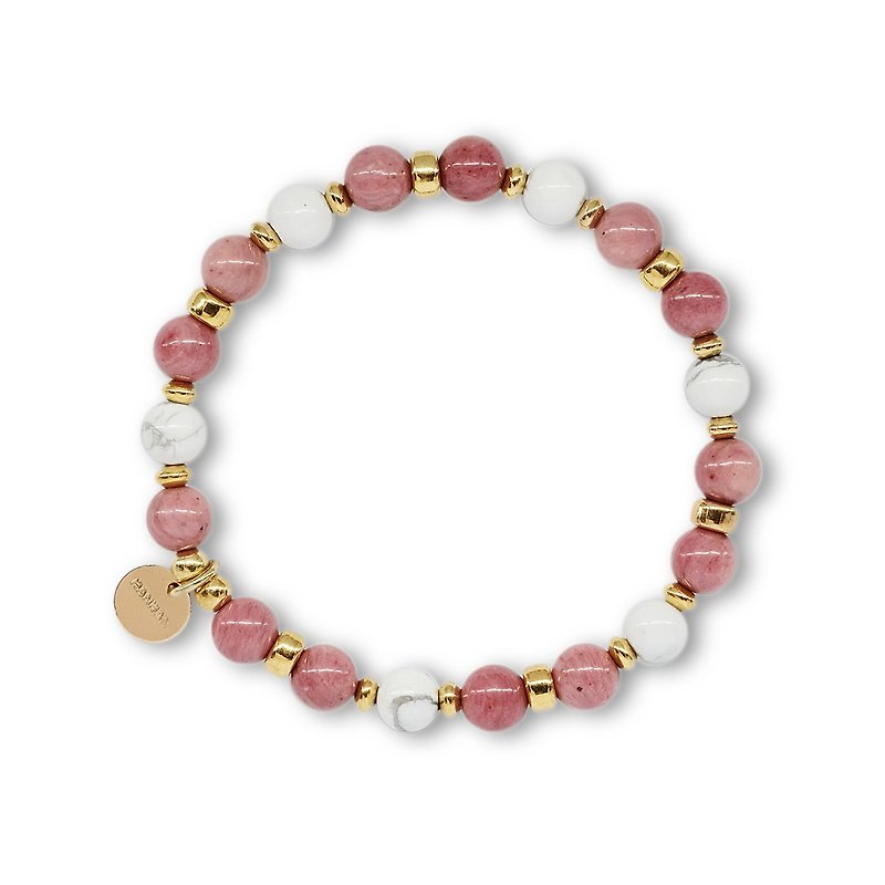 String series brass white stone rose stone bracelet natural ore - Bracelets - Jade Pink