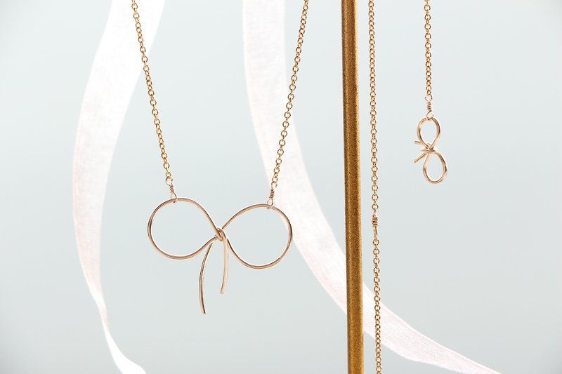 Double ribbon necklace(2way size)-14kgf - 項鍊 - 其他金屬 金色
