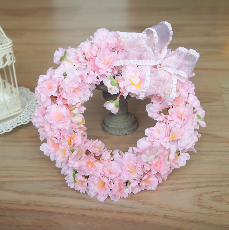 Hand-made flying spring cherry blossom simulation wreath (photo props shop layout home decoration) - ของวางตกแต่ง - พืช/ดอกไม้ สึชมพู