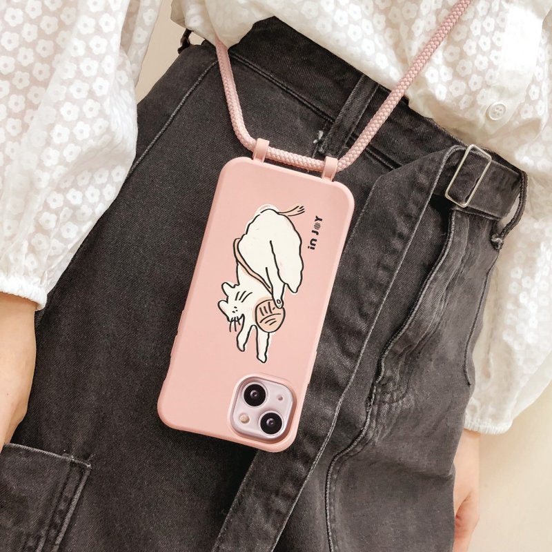 Persian Cat TPU Necklace Phone Case With Detachable Rope For 16,15,14,13,12 case - เคส/ซองมือถือ - พลาสติก สึชมพู