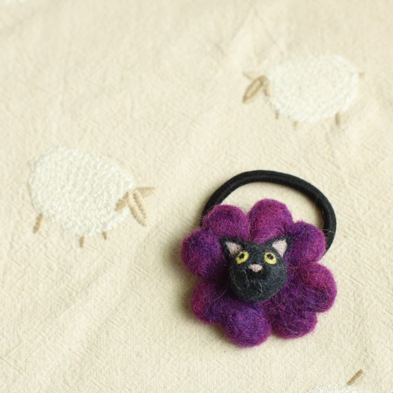 羊毛氈 髮圈 幸運草 黑貓 祈福 御守適用文化幣 - 髮夾/髮圈 - 羊毛 紫色