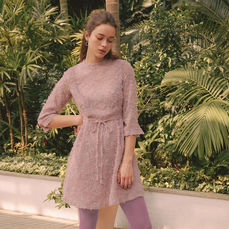 VITALSIGN Fluffy sheer dress (Pink) - 洋裝/連身裙 - 聚酯纖維 粉紅色