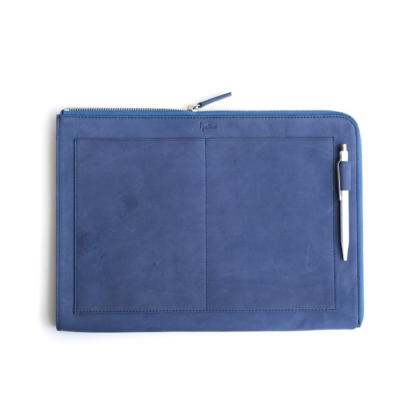Patina leather hand-made zipper file bag folder clutch - Clutch Bags - Genuine Leather Multicolor