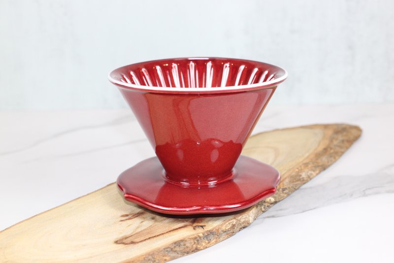 【偉大的媽媽】石榴 銅紅釉 自然釉咖啡濾杯 V50 鶯歌燒 孤品 - 咖啡壺/手沖壺 - 陶 