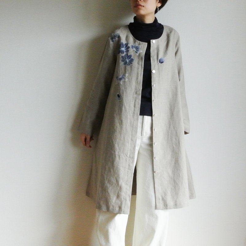 M様専用　　リネンコートワンピース　更紗・蓮 - 女大衣/外套 - 棉．麻 粉紅色