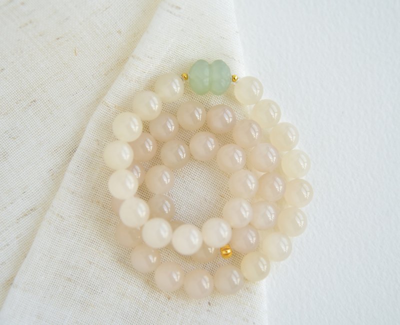 【一串溫柔】天然和田玉青海料藕粉圓珠18k金手鏈手串 - 手鍊/手環 - 玉石 粉紅色