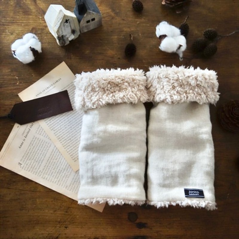 亞麻羊毛保暖袖套 / 手套 (可觸控手機/雙面設計) - 其他 - 棉．麻 白色