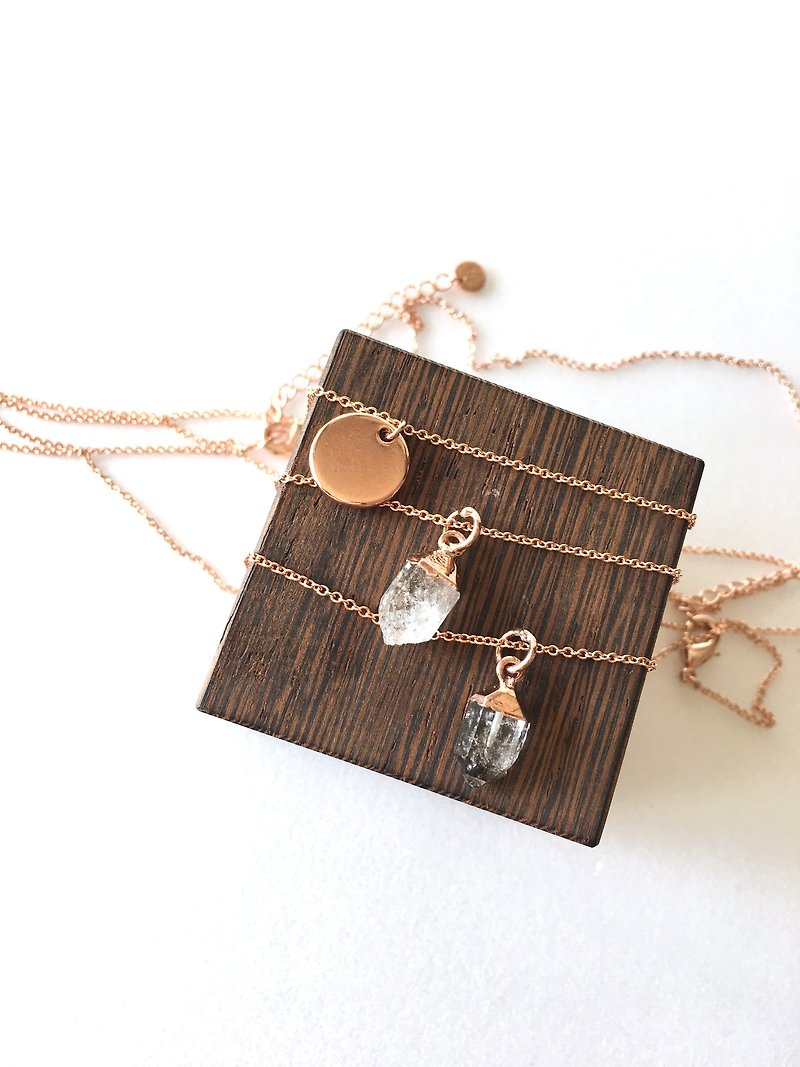 Pink Gold Plate Necklace / Diamond quartz Necklace - Necklaces - Stone Pink