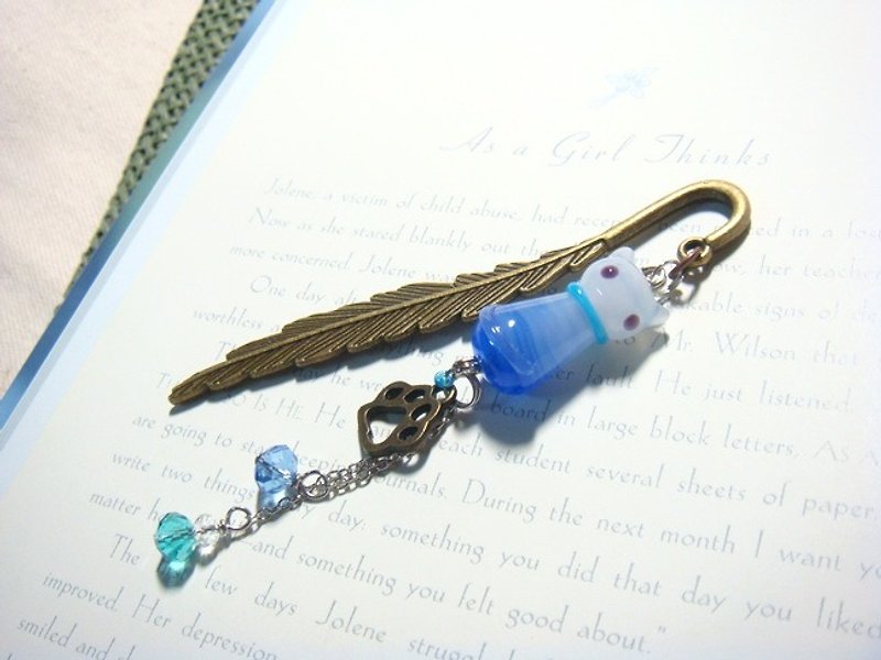 Grapefruit Lin Liuli - Feather Bookmark (Small) - Blue Meow - Other - Glass Blue