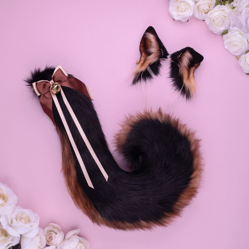 Brown Puppy Ears and Tail Set Faux Fur Ears and Tail Set - เครื่องประดับผม - ไฟเบอร์อื่นๆ สีนำ้ตาล