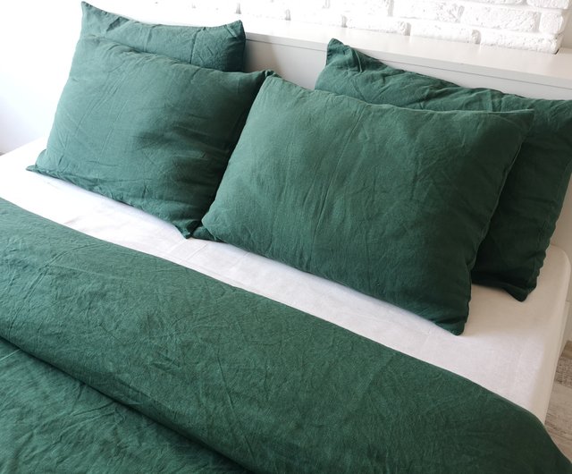 Forest green linen duvet cover /Softened linen / Comforter cover / Quilt  cover - Shop True Things Bedding - Pinkoi