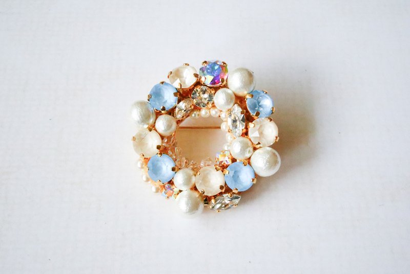 Sky Blue Beaded Brooch - Brooches - Crystal Blue