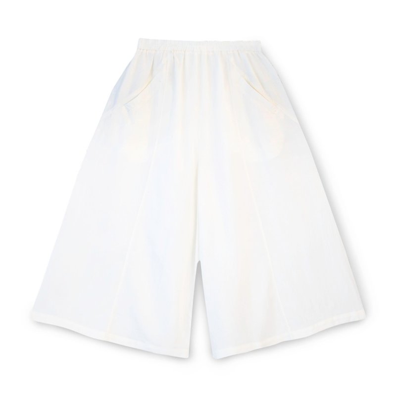 【Simply Yours】Lightweight Draped Cropped Wide Pants White F - กางเกงขายาว - ผ้าฝ้าย/ผ้าลินิน ขาว