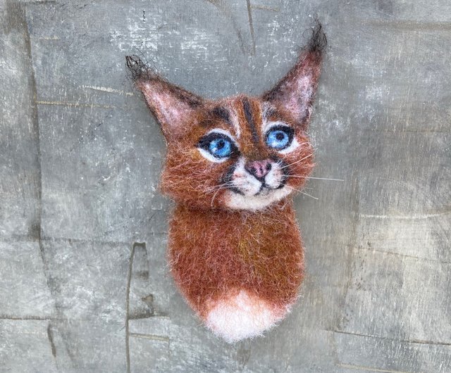 カラカル猫オオヤマネコピンかわいい針フェルトウールワイルド