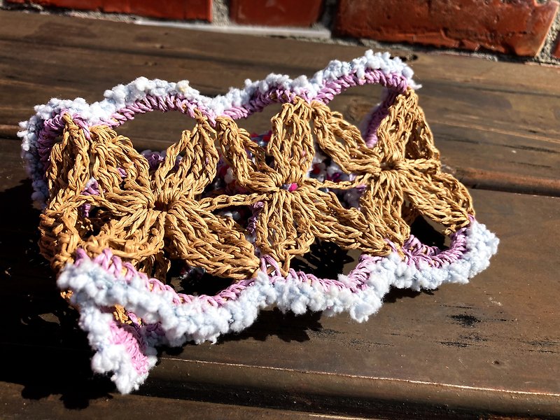 Flower Crown -Wide version of paper raffia yarn knitted flower crown hairband - Headbands - Cotton & Hemp 